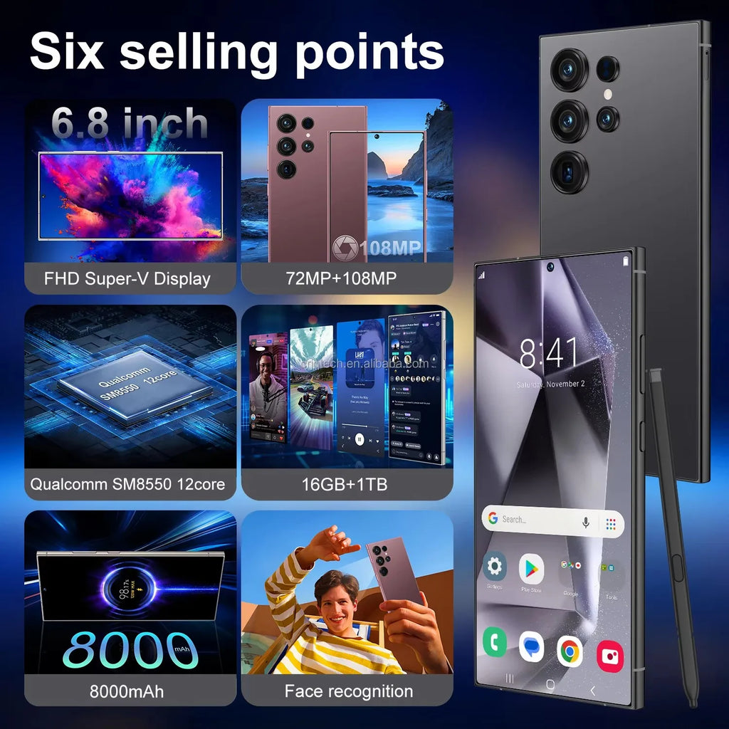 Global Shipping Original S24 Ultra+ Mobile Phones Big Screen Android13.0 5G Smartphone 12gb + 512GB Cheap Phones