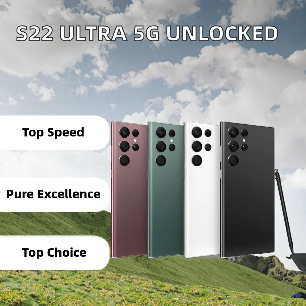 Wholesale Original Unlocked Android 11 S22 Ultra 5G Smartphone Octa Core CPU CDMA LTE Cellular AMOLED 6.9" Display NFC 40W Quick