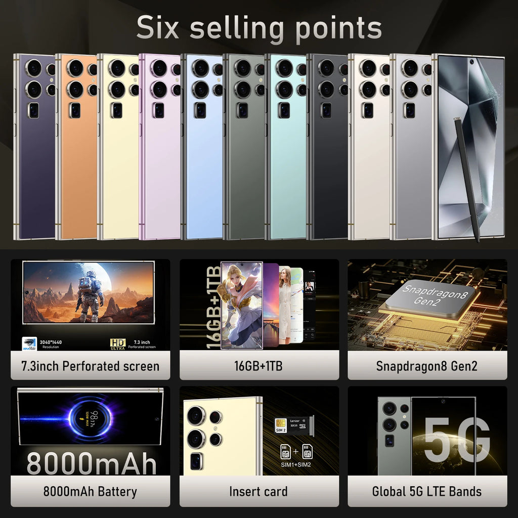 2025 Online Retailer C23 Ultra Mobile Phones Android 6.8 Inch Dual SIM (Nano SIM) Unlock Original 3G/4G/5G/ WIFI 5G Smartphone